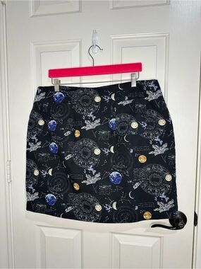 Vintage Outpost Black Space Astrology Novelty Print Skirt Chore Pockets Science